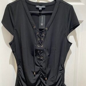 Inc International Concepts Lace Up Ruched Short Sleeve Top Size Large